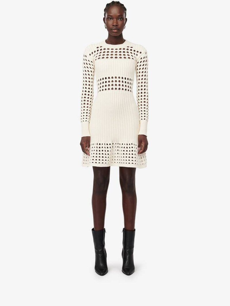 Women's Knitted Mesh Mini Dress in Ivory 5