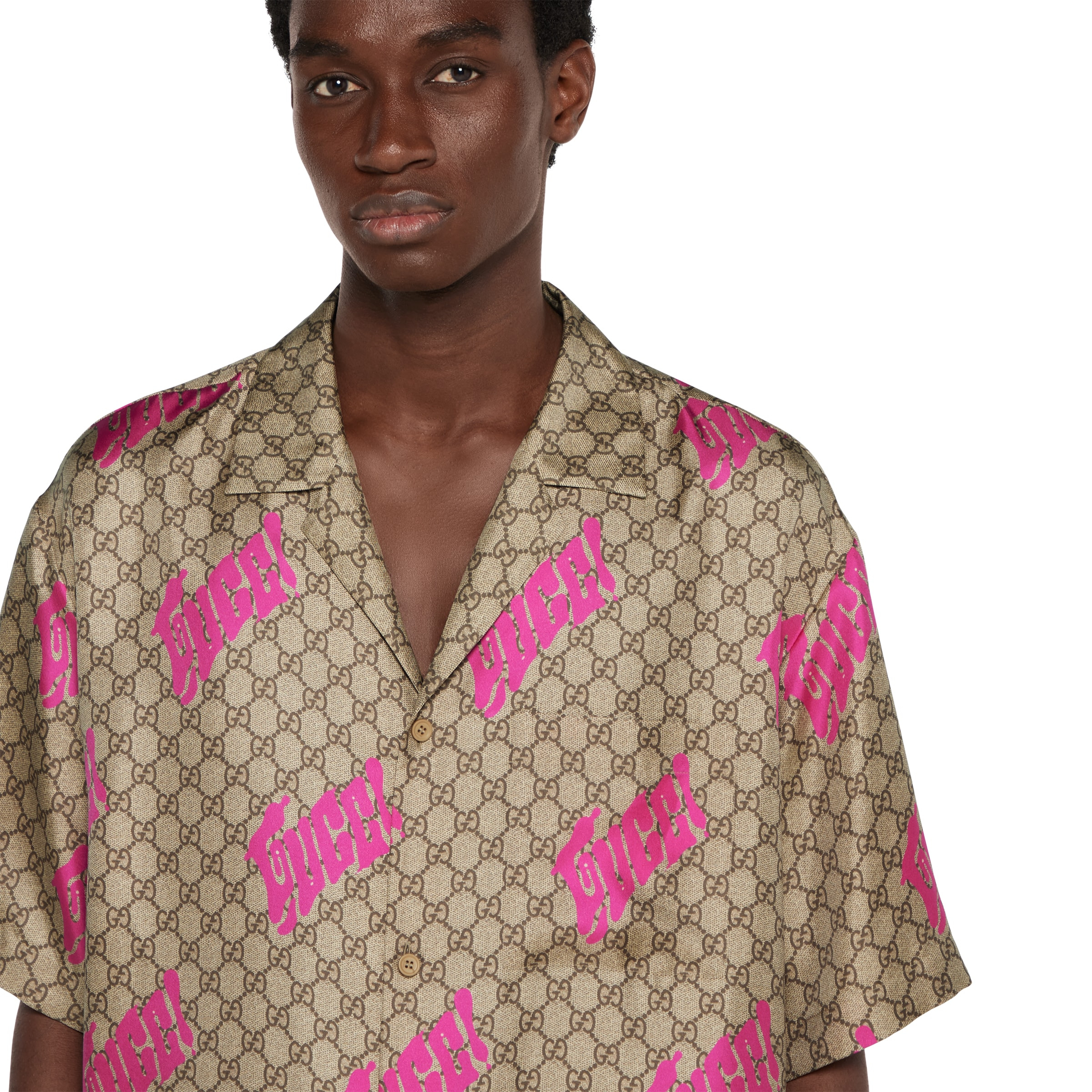 Printed silk twill bowling shirt - 5