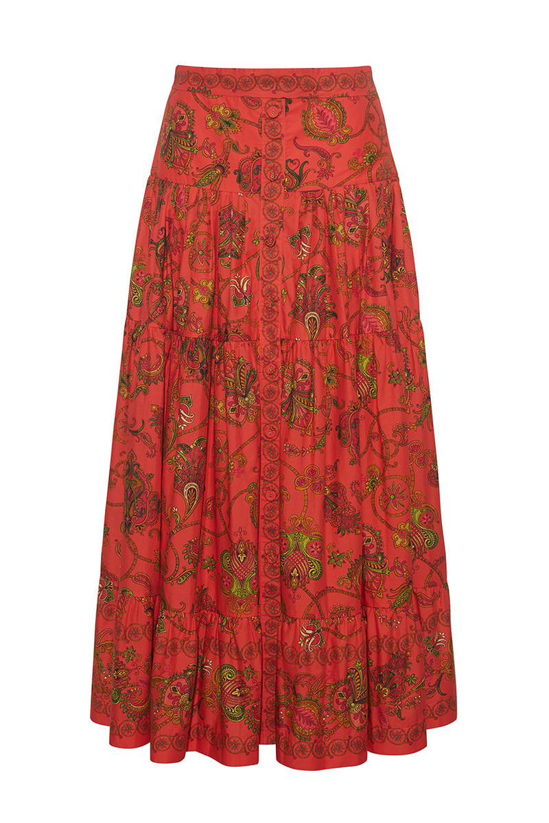Margarita Skirt A Fit and Flare Midi Skirt with Intricate Tiered Details 1