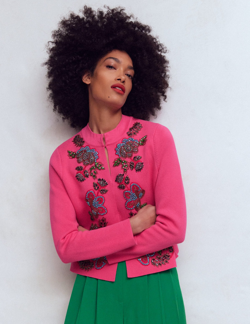 Elena Stand Neck Jacket-Pink Embroidery - 1