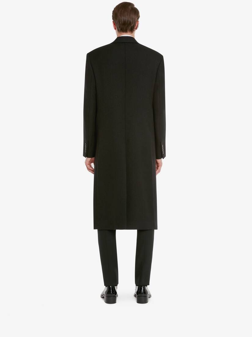Men's Wool Hopsack Double-breasted Coat in Black - 4