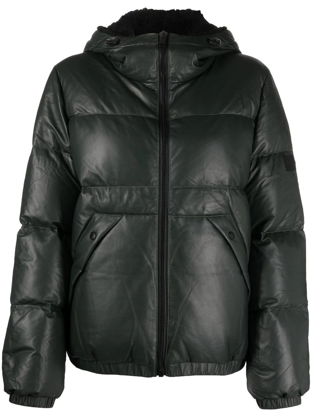 leather hooded zipped-up jacket - 1