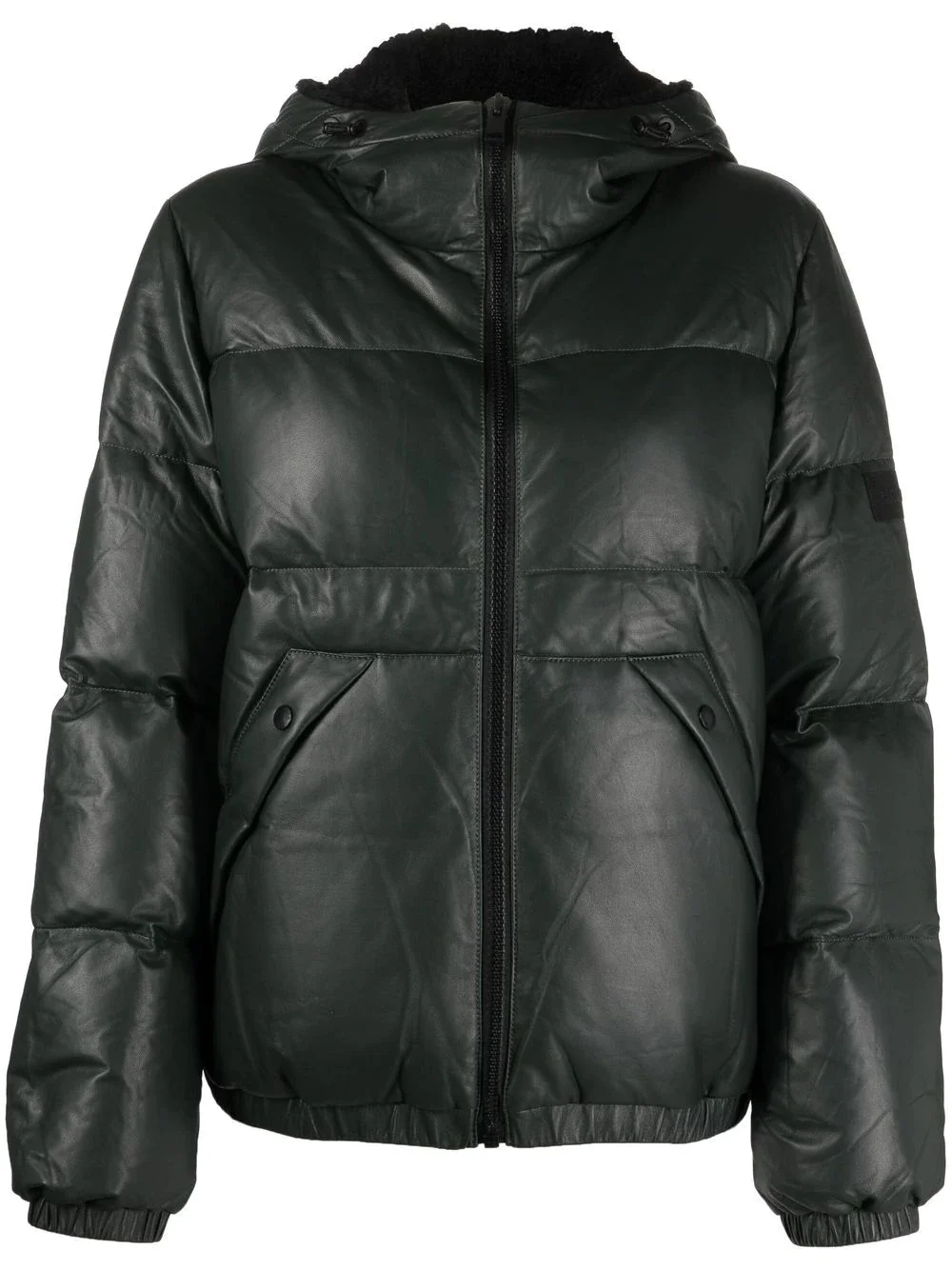 leather hooded zipped-up jacket - 1