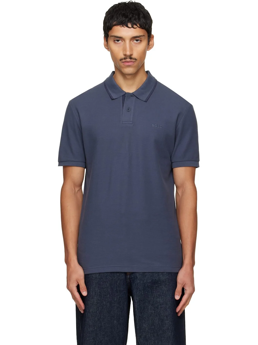 Navy Regular-Fit Honeycomb-Structured Cotton Pique Polo - 1