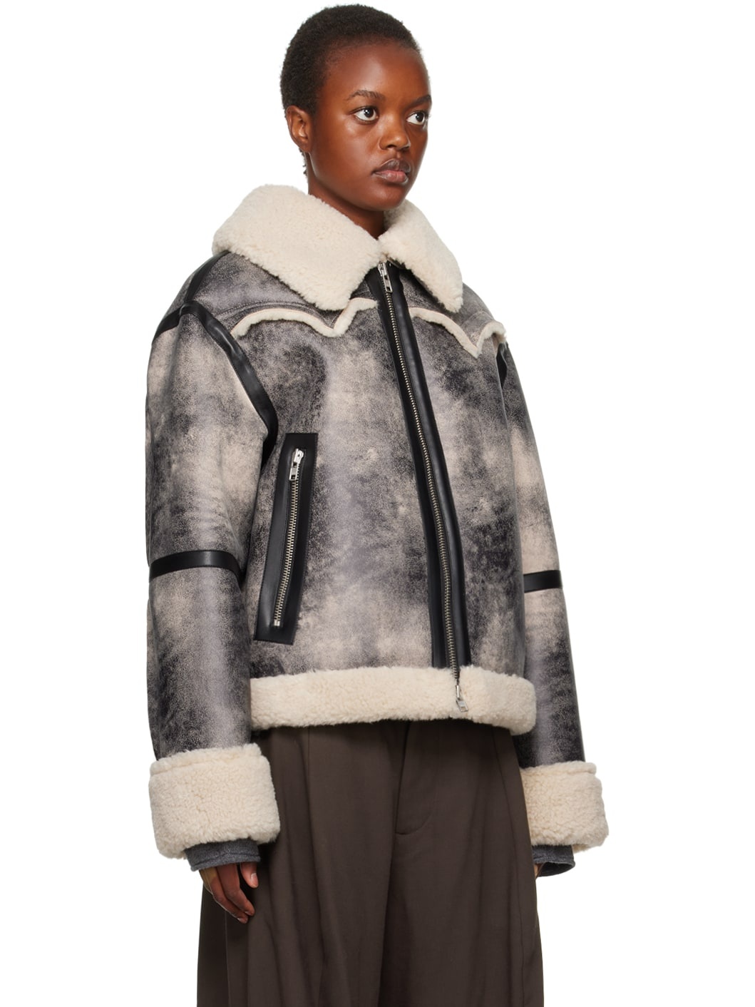 Gray & Off-White Lessie Faux-Shearling Jacket - 2