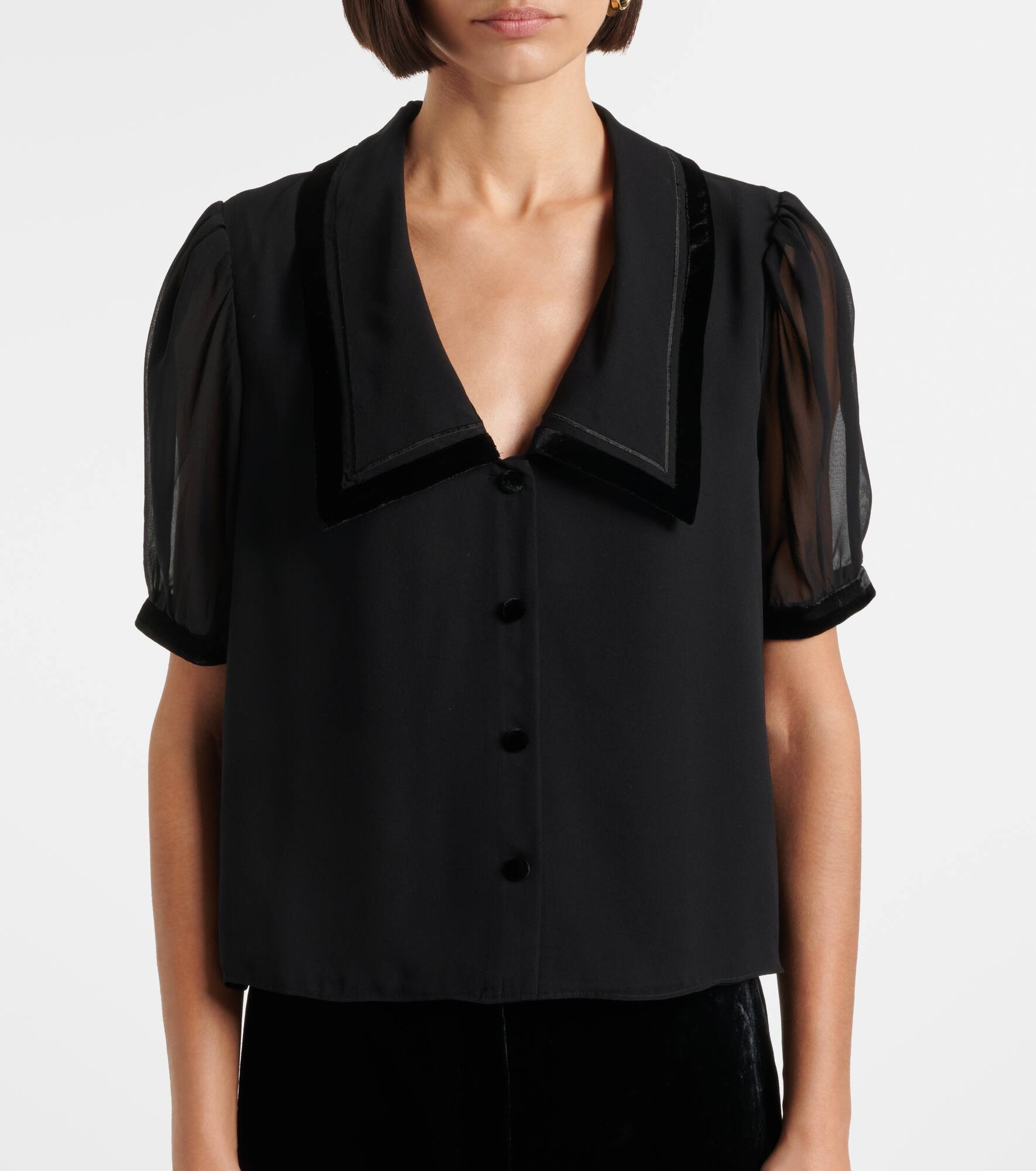 Sailor velvet-trimmed silk blouse - 5