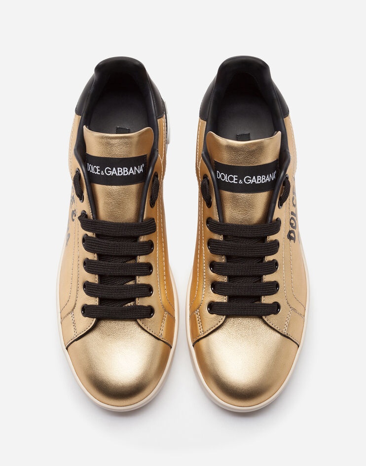 Calfskin nappa Portofino sneakers with lettering print - 4