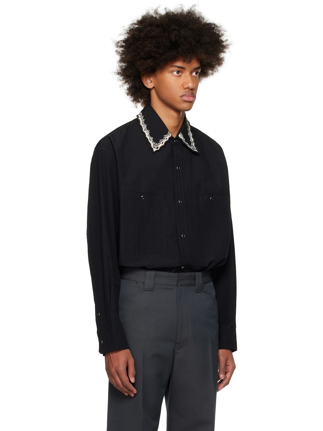 Black Embroidered Collar Shirt - 2
