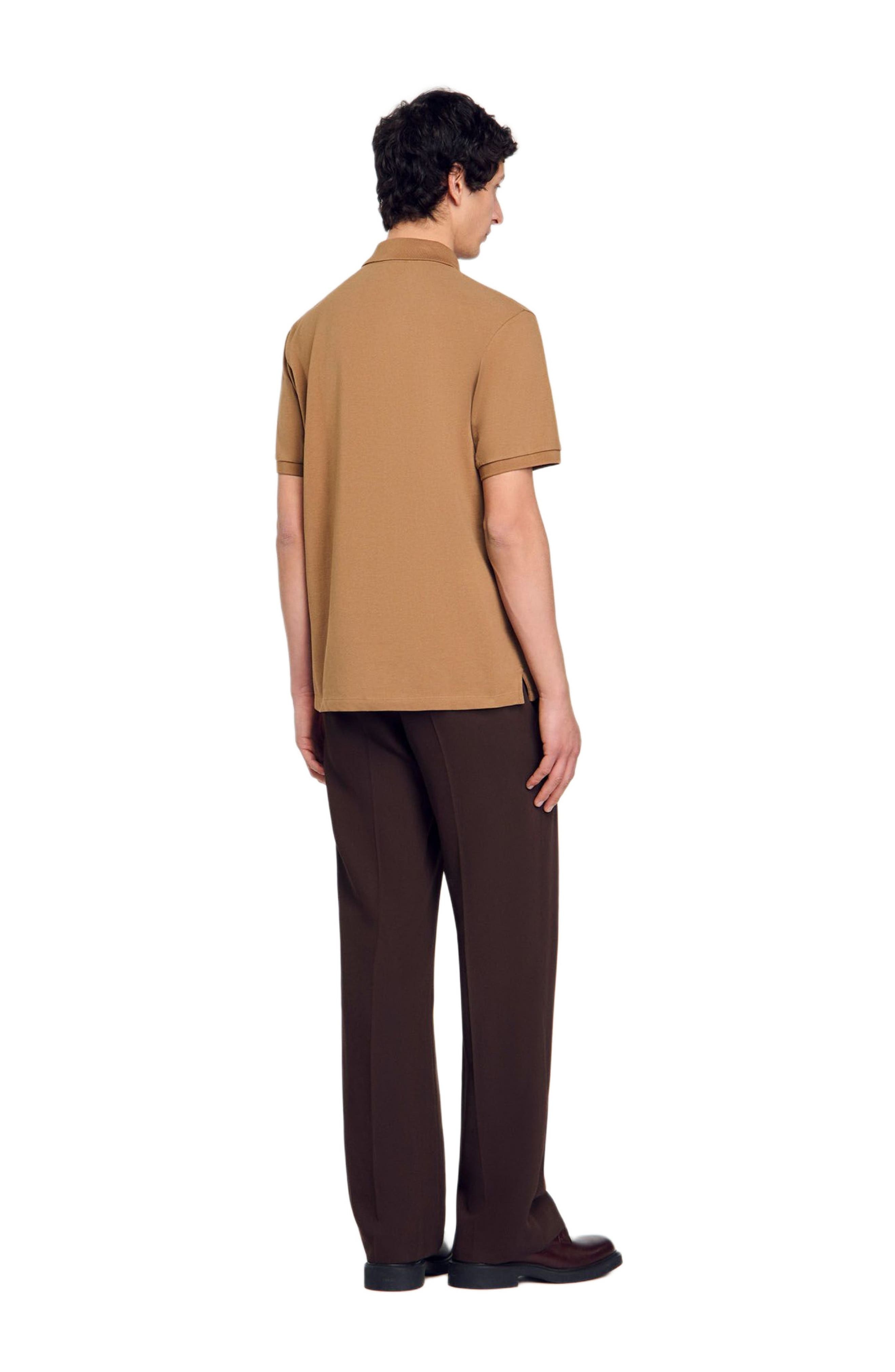 SANDRO Polo shirt with flower patch in Nut at Nordstrom - 2