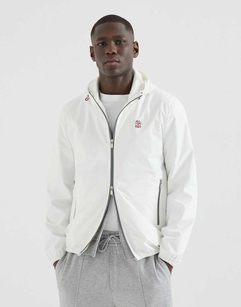 Bonded nylon hooded outerwear jacket with logo 2