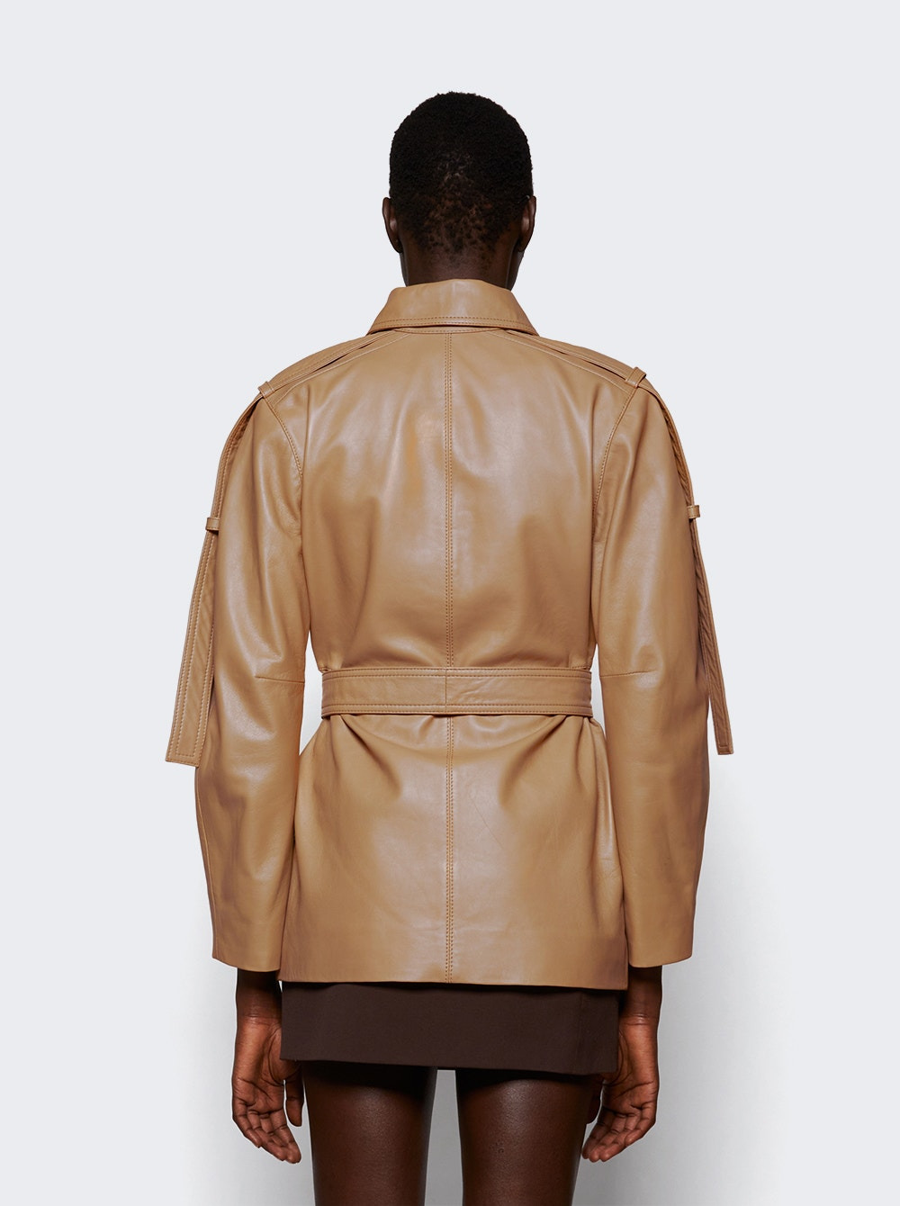 Belted Boxy Leather Jacket Butter - 5