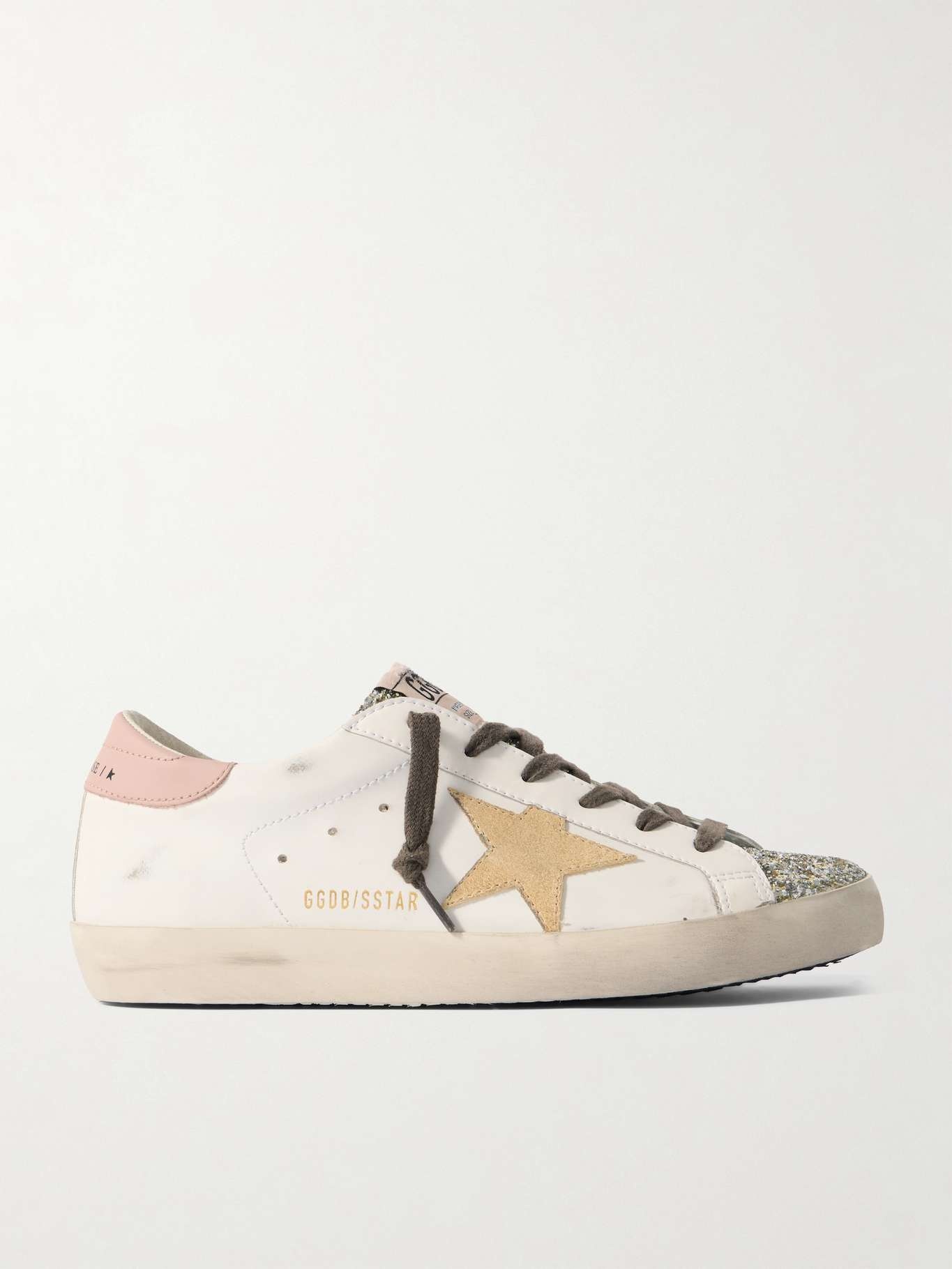 Super-Star distressed suede-trimmed glittered leather sneakers - 1