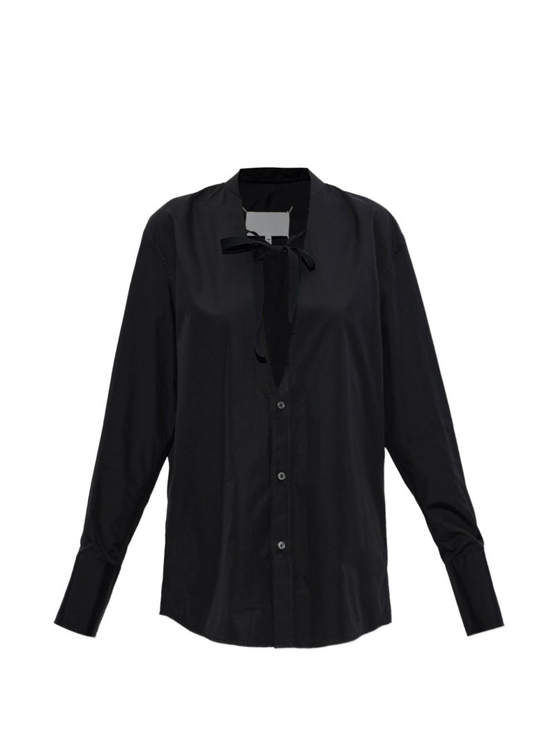 frayed-edge tie-fastening shirt 1