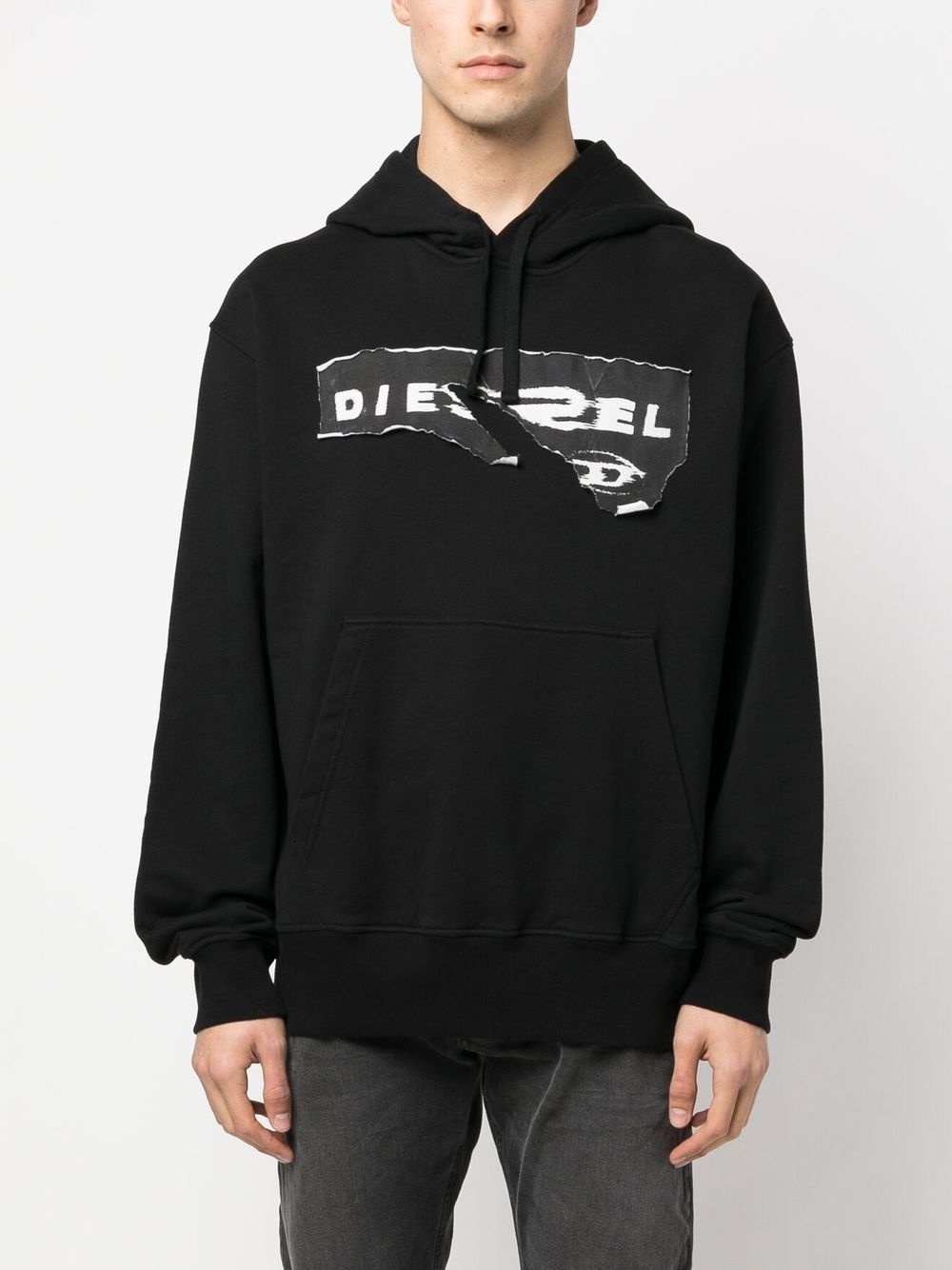 ripped logo print hoodie - 3