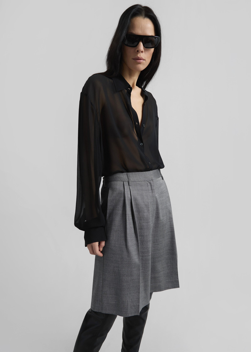 Marfa Pleated Bermuda Shorts - Grey Melange 9