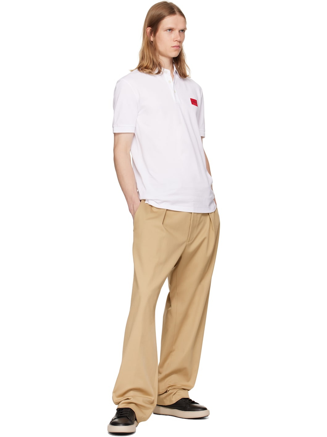 White Cotton-Piqué Slim-Fit Logo Label Polo - 4