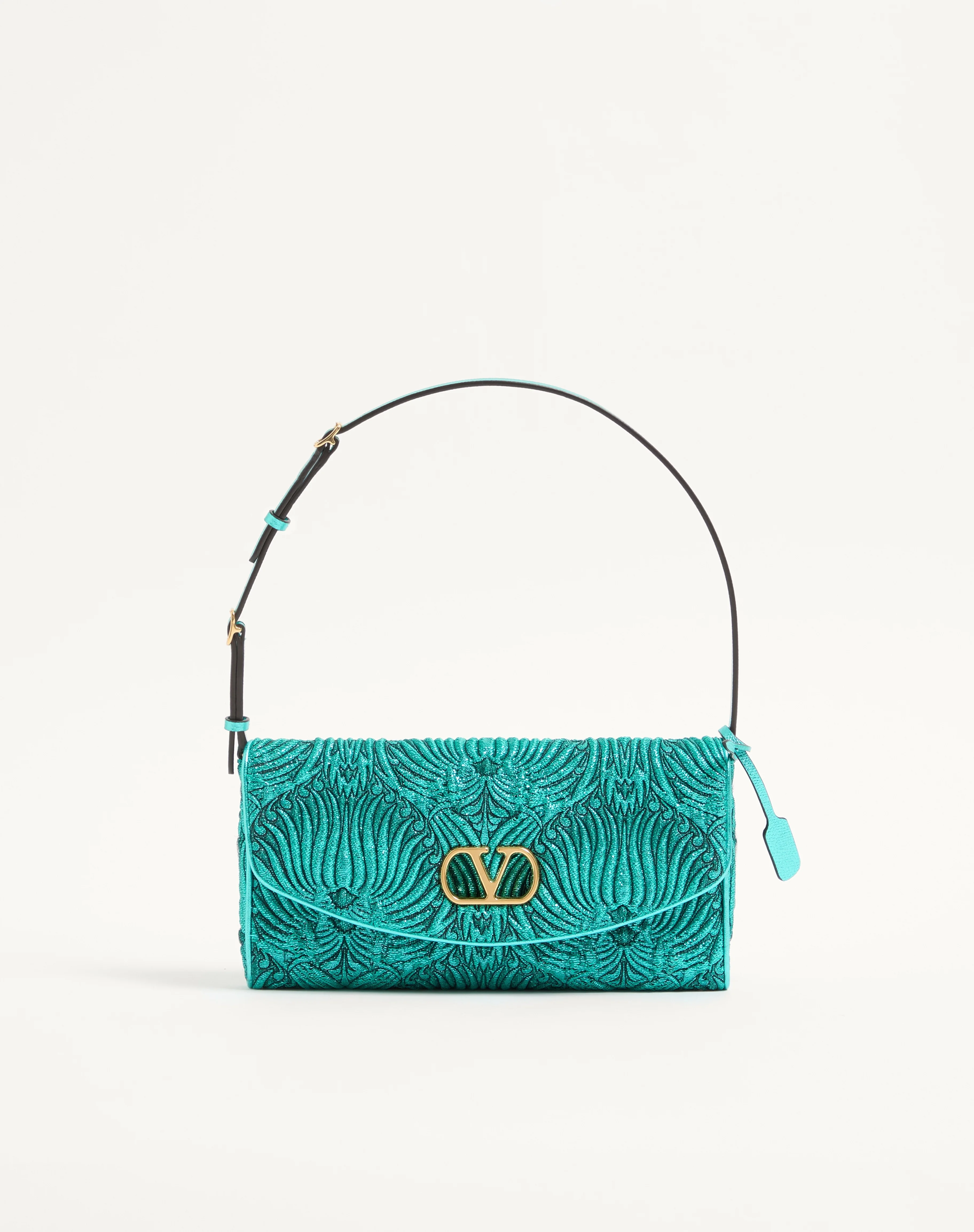 VALENTINO GARAVANI DEVAIN SMALL SHOULDER BAG IN JACQUARD CLOQUÉ LUREX FABRIC - 1