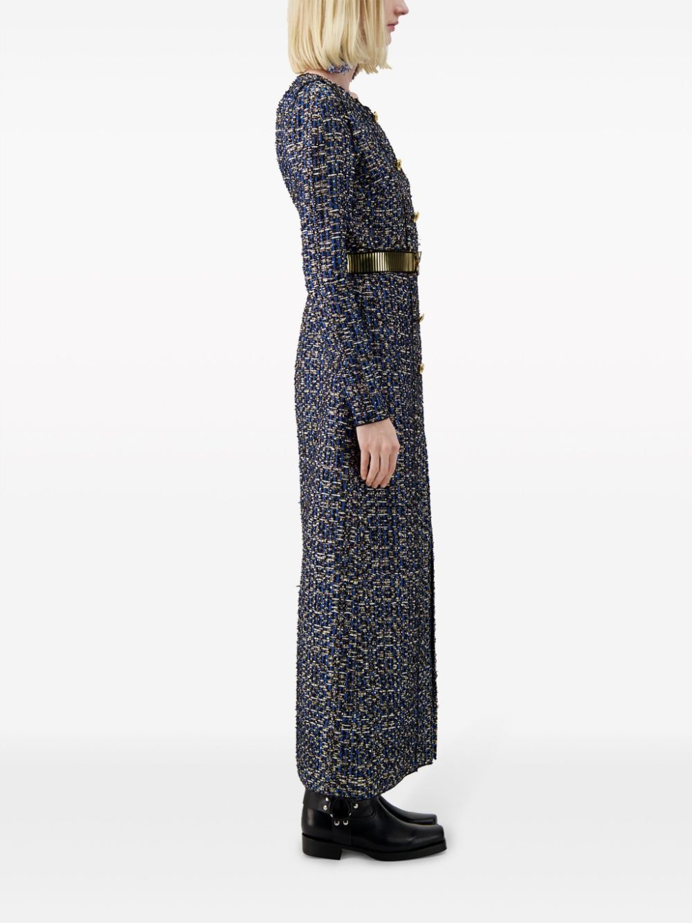 tweed A-line cotton maxi dress - 3