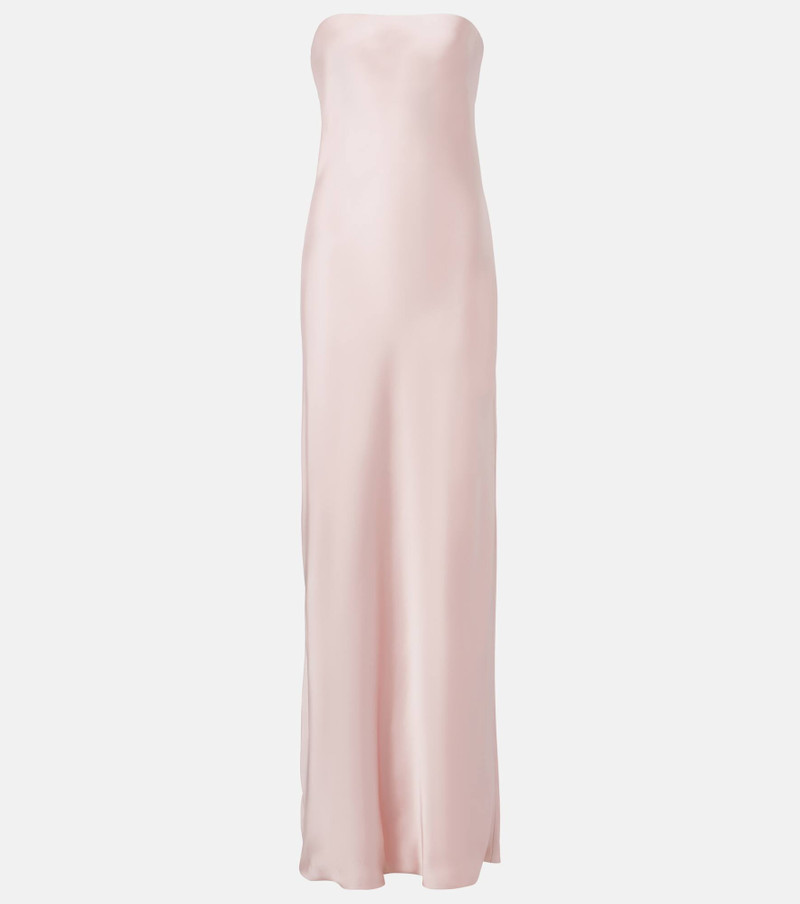 Strapless satin maxi dress 1