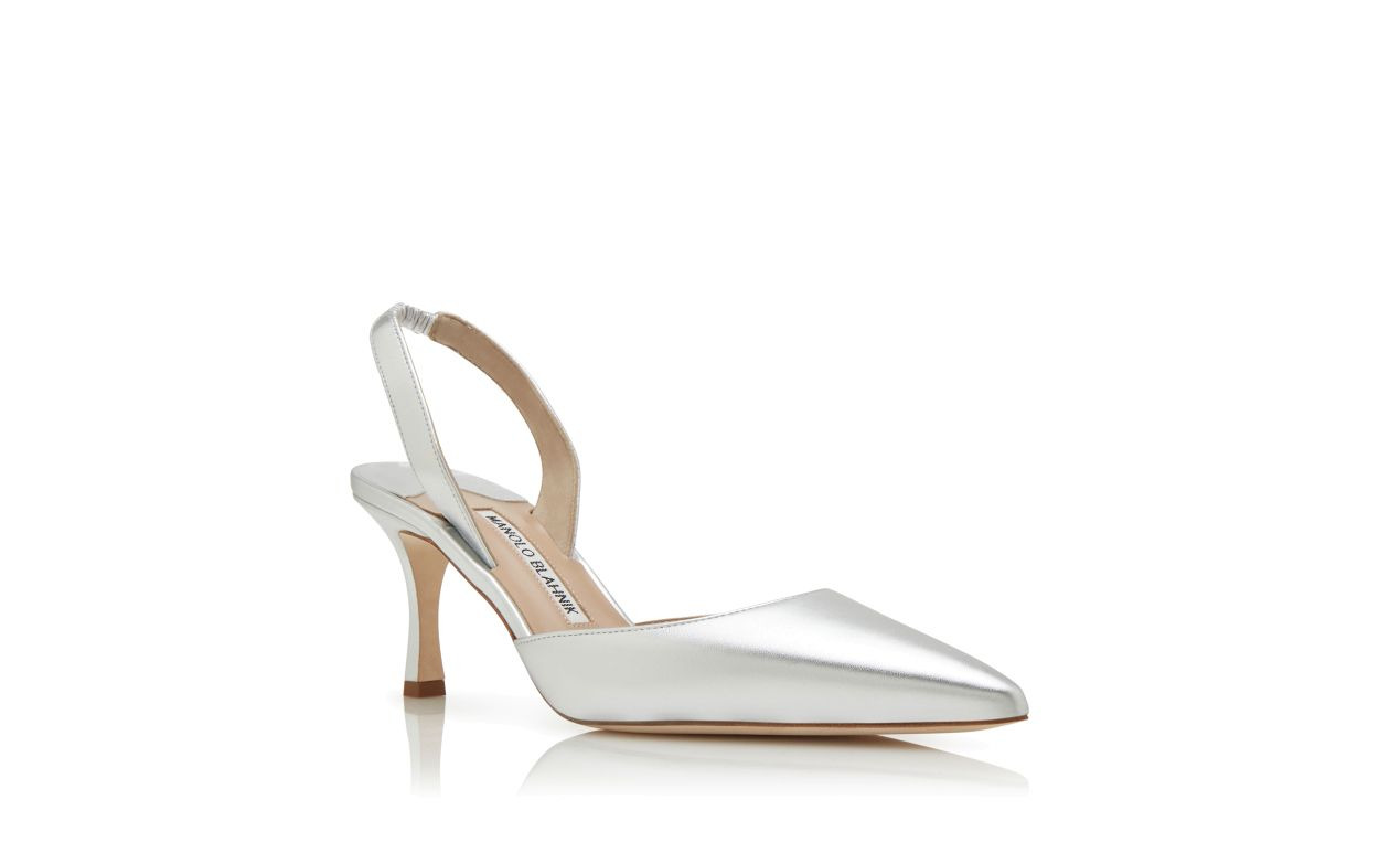 Silver Nappa Leather Slingback Pumps - 3
