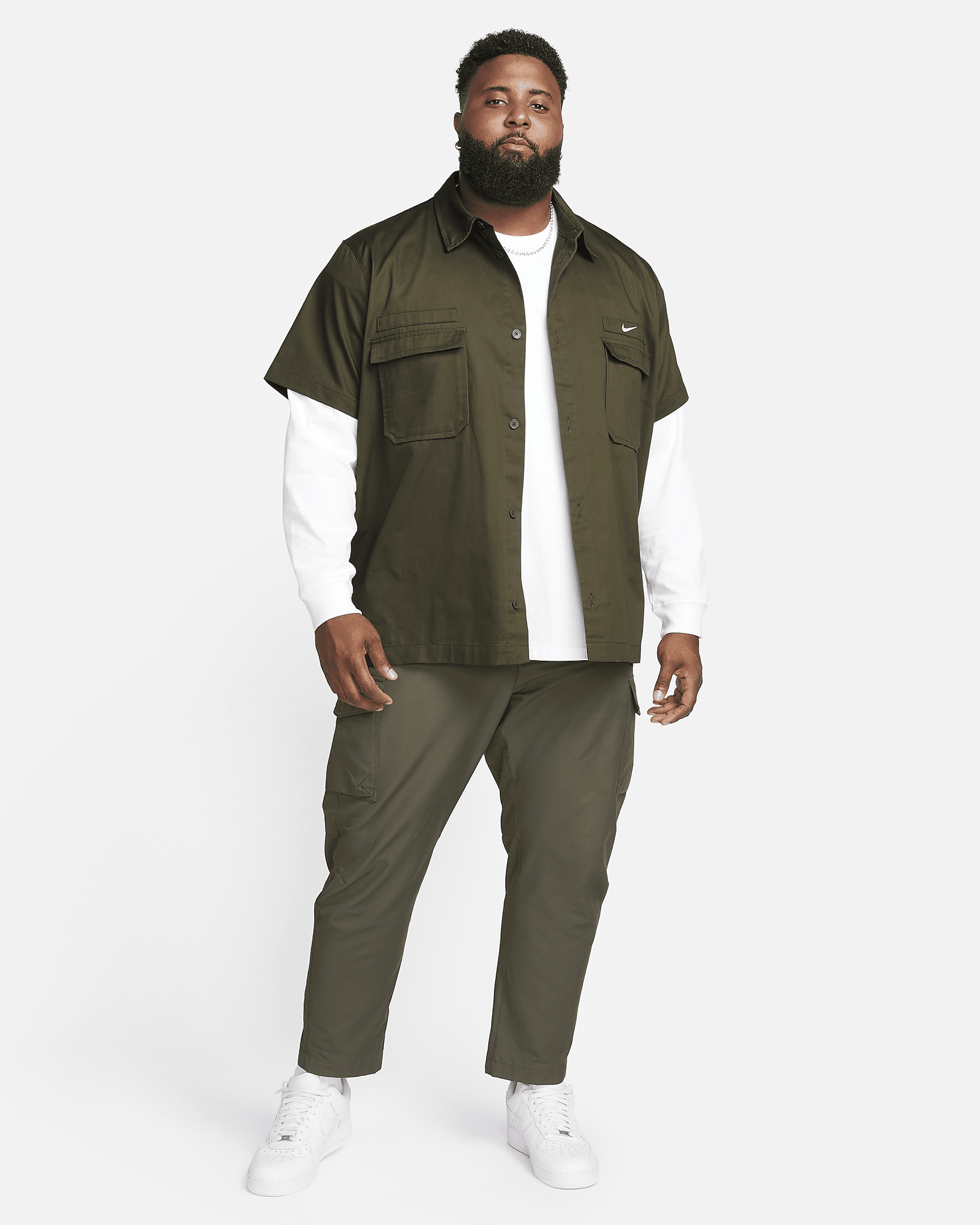 Nike Life Men's Woven Military Short-Sleeve Button-Down Shirt - 10