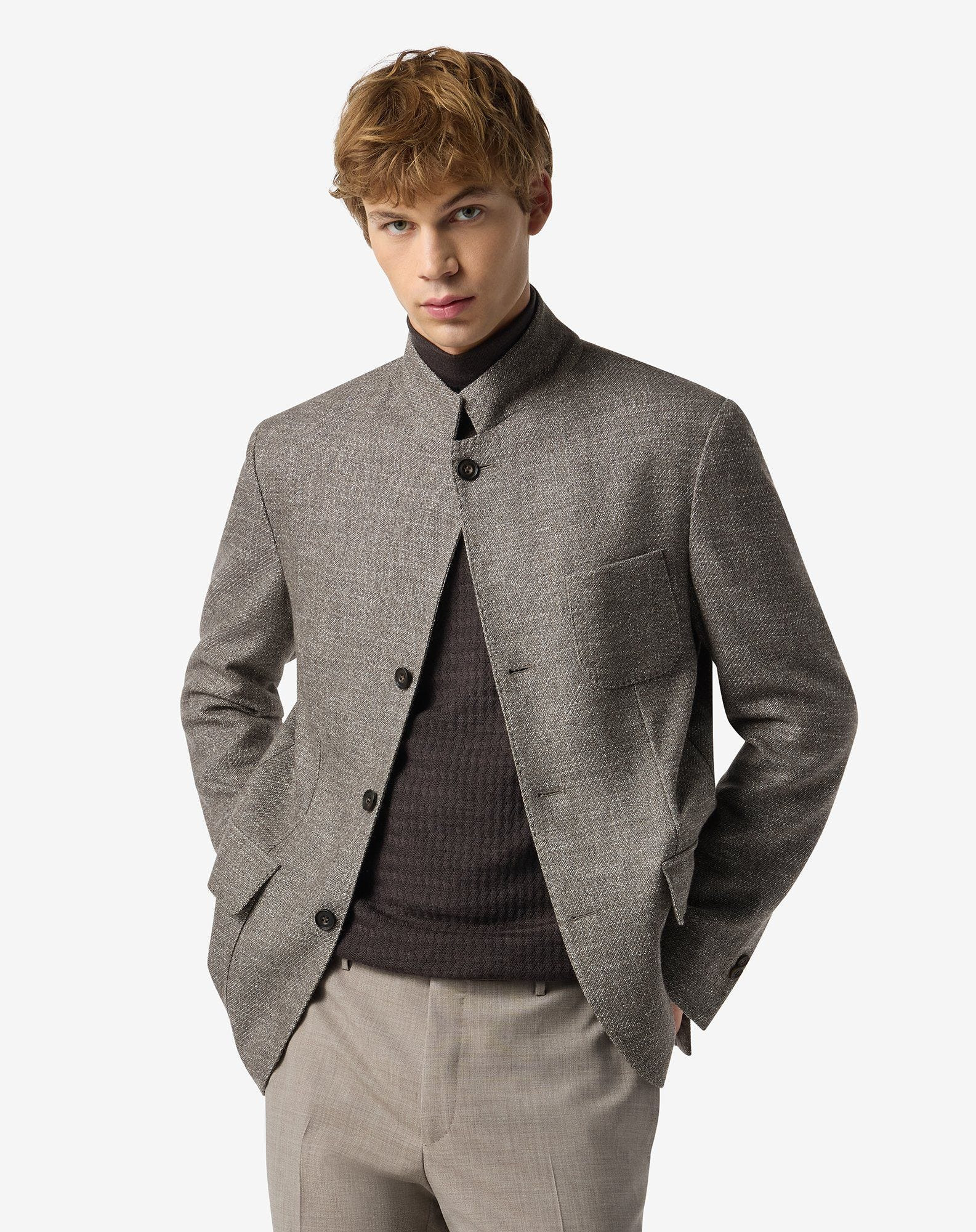 Beige wool, cashmere and stretch silk twill jacket - 2