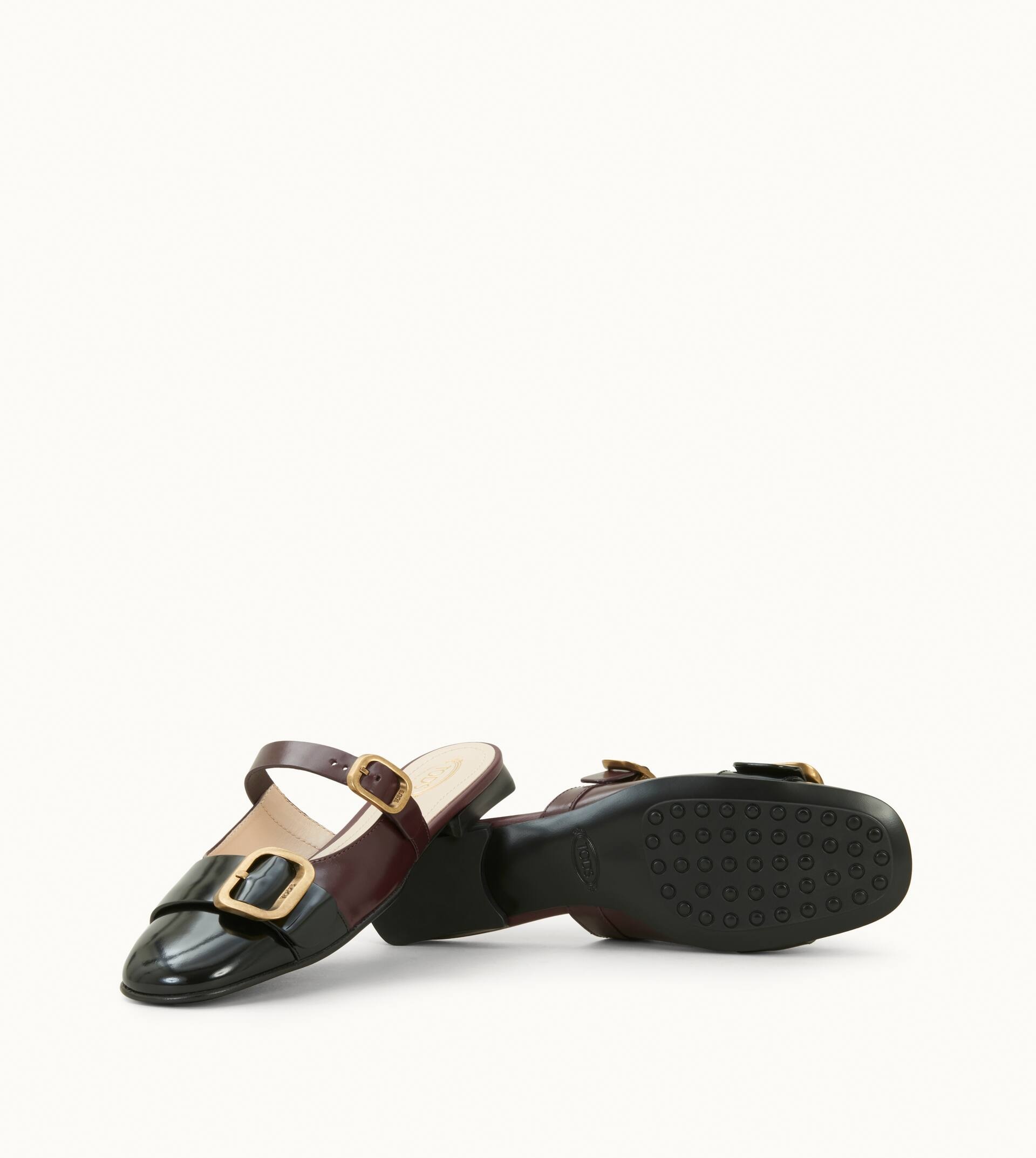 SANDALS IN LEATHER - BLACK, BURGUNDY - 6