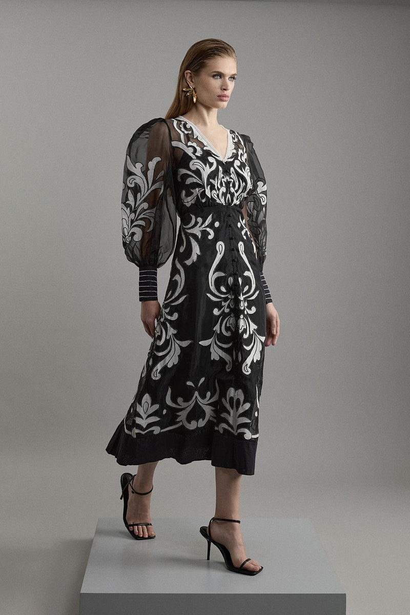 Applique Organdie Buttoned Woven Maxi Dress 3