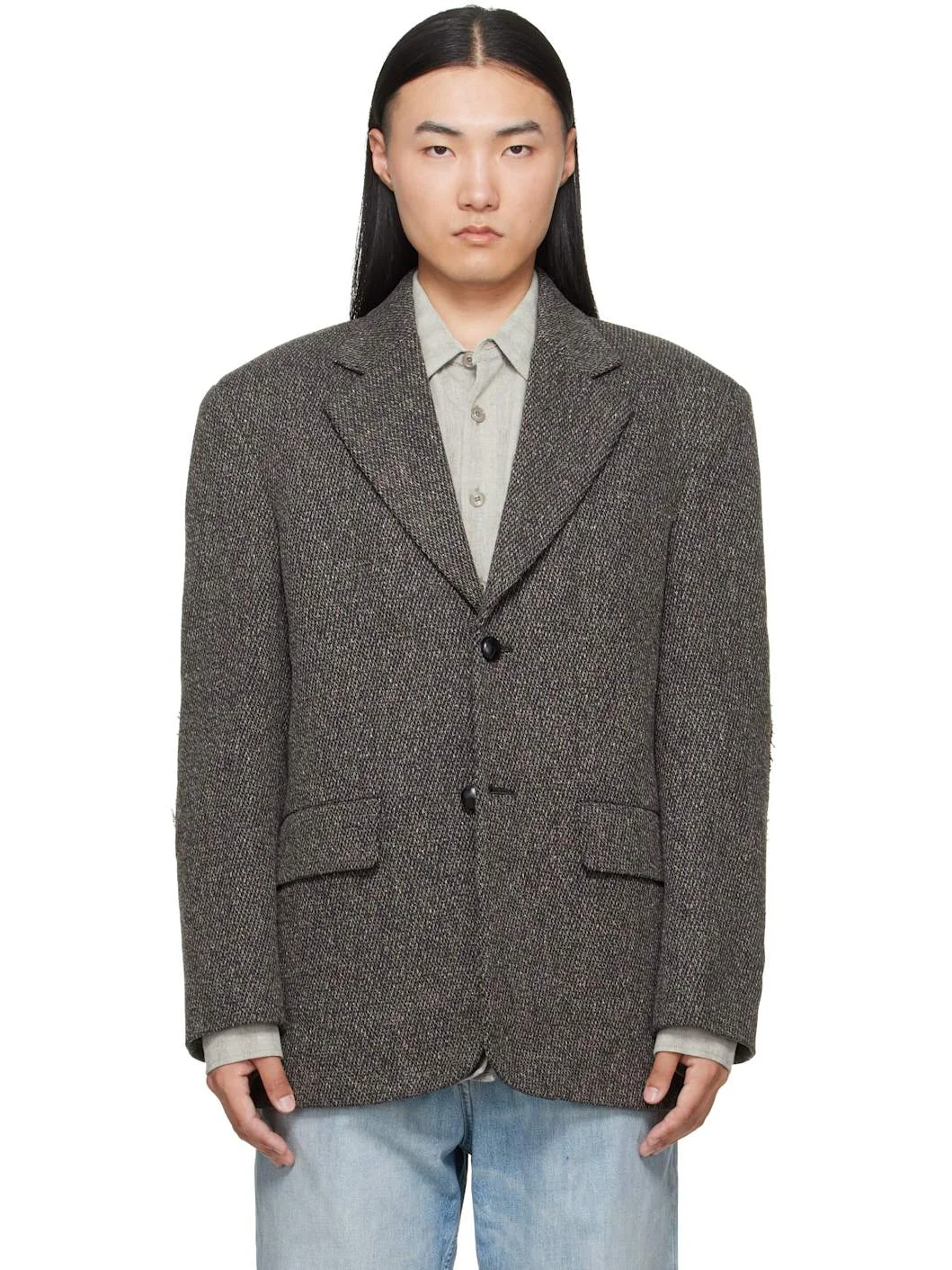 Brown Wool Tweed Blazer - 1