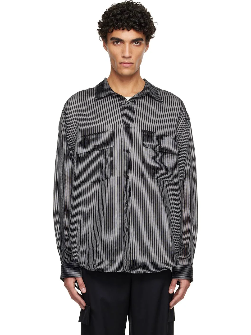 Black Sheer Striped Shirt - 1