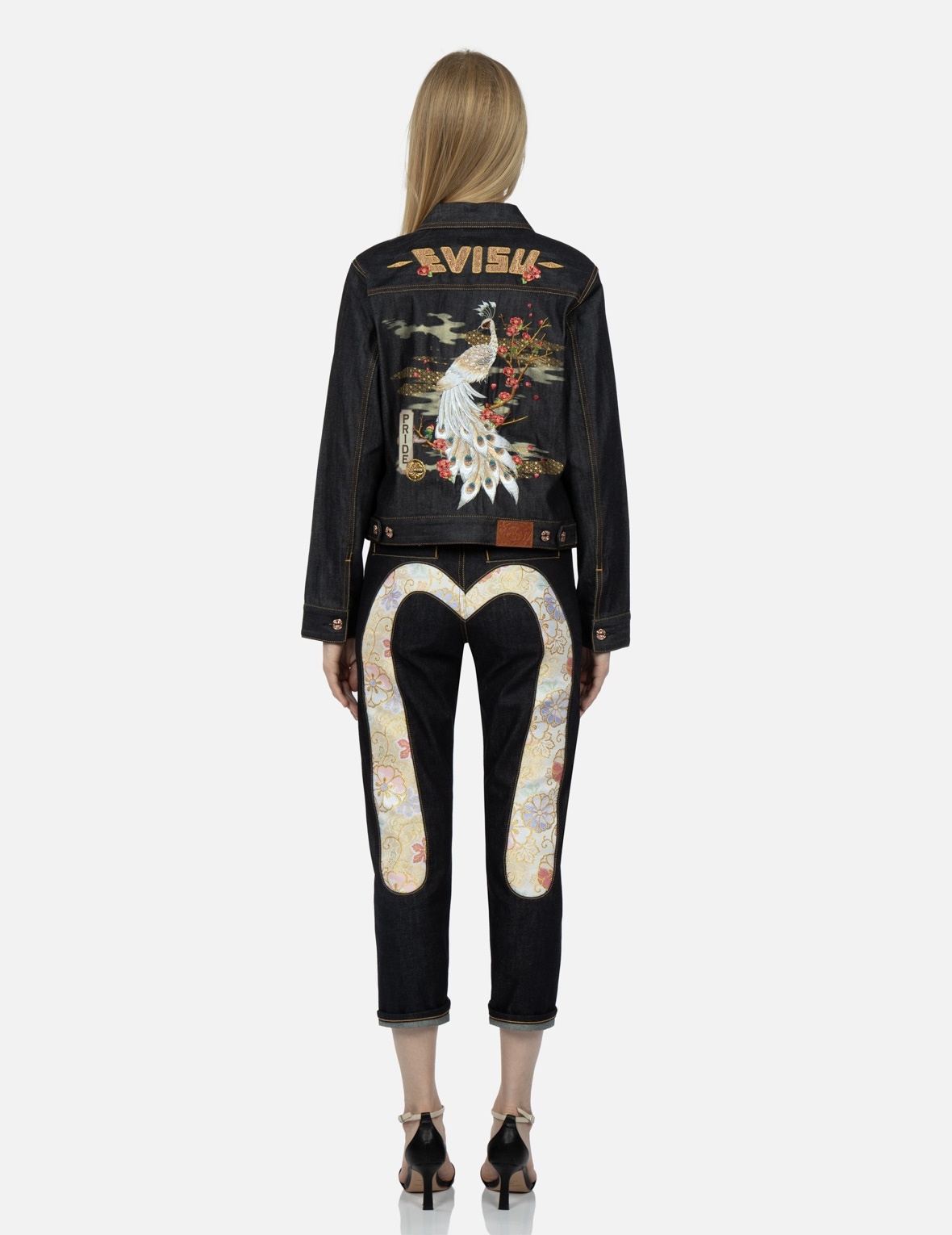 PEACOCK AND TSUBAKI EMBROIDERY DENIM JACKET - 5