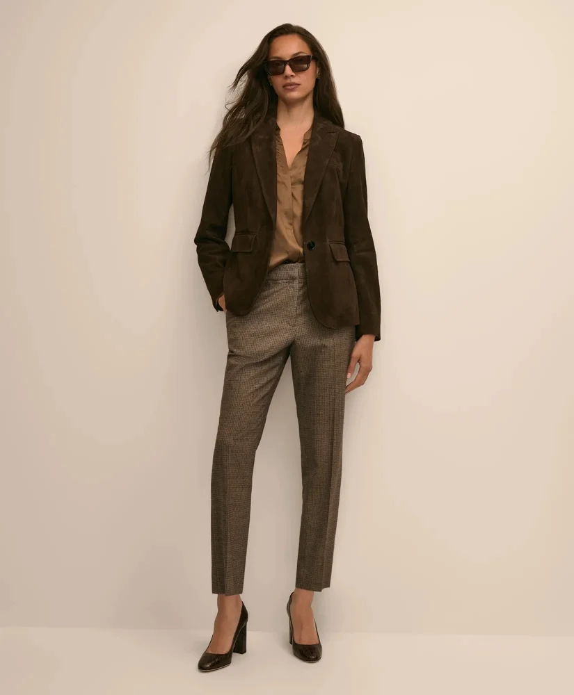 Wool Blend Houndstooth Slim Pants - 1