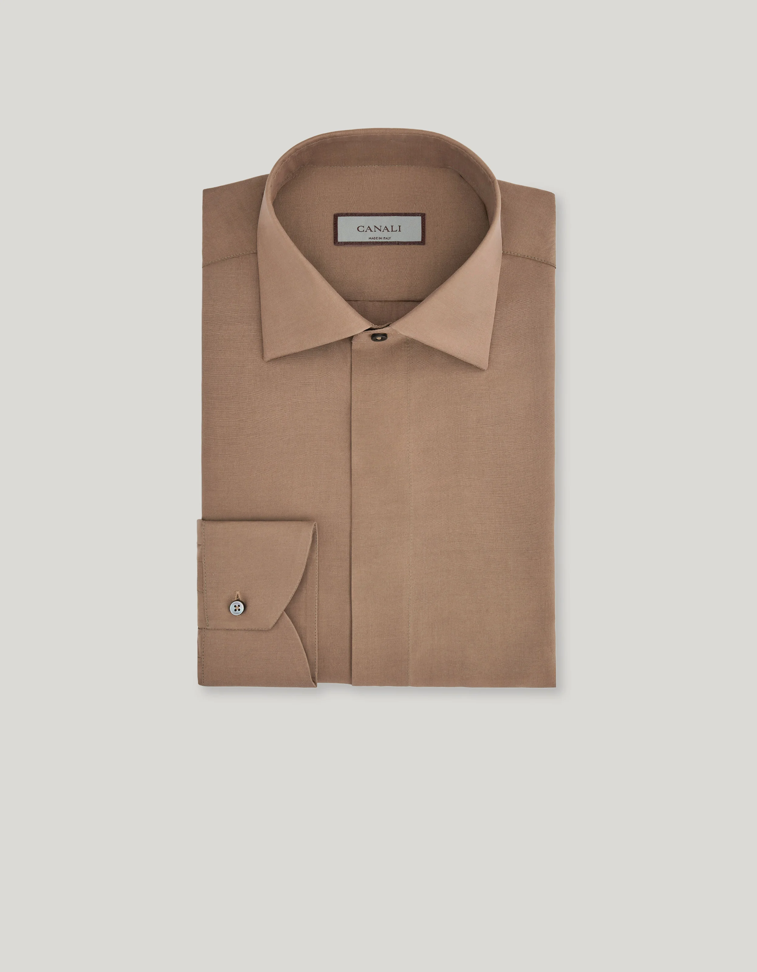 REGULAR FIT SHIRT IN BROWN SILK - 1