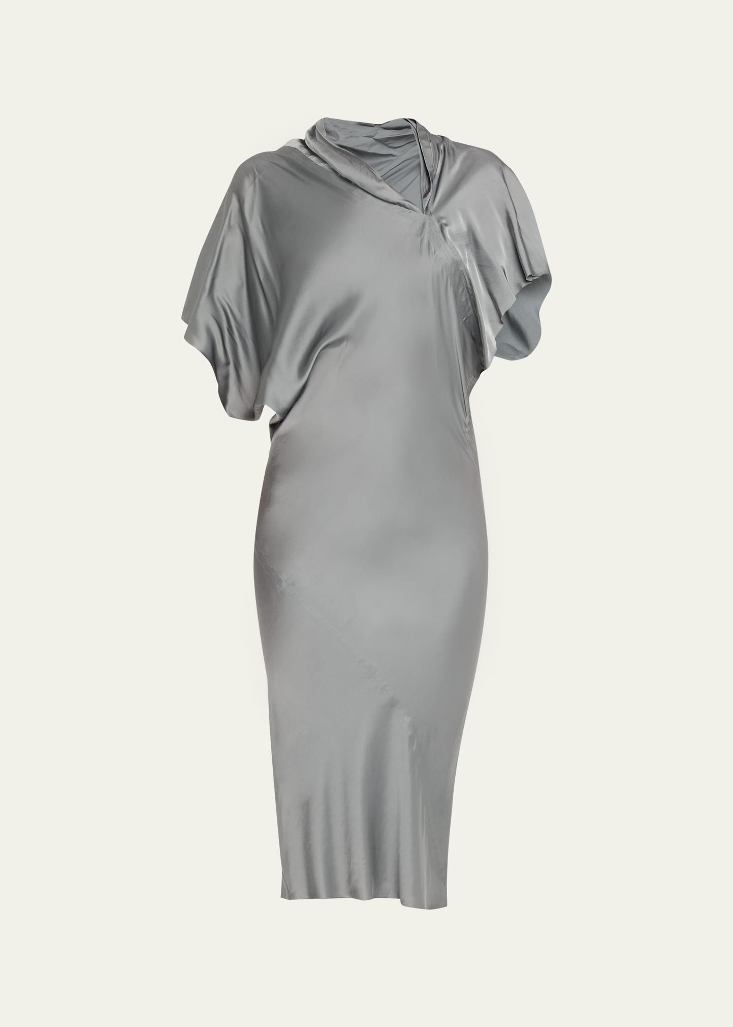 Short-Sleeve Draped Satin Midi Dress - 1