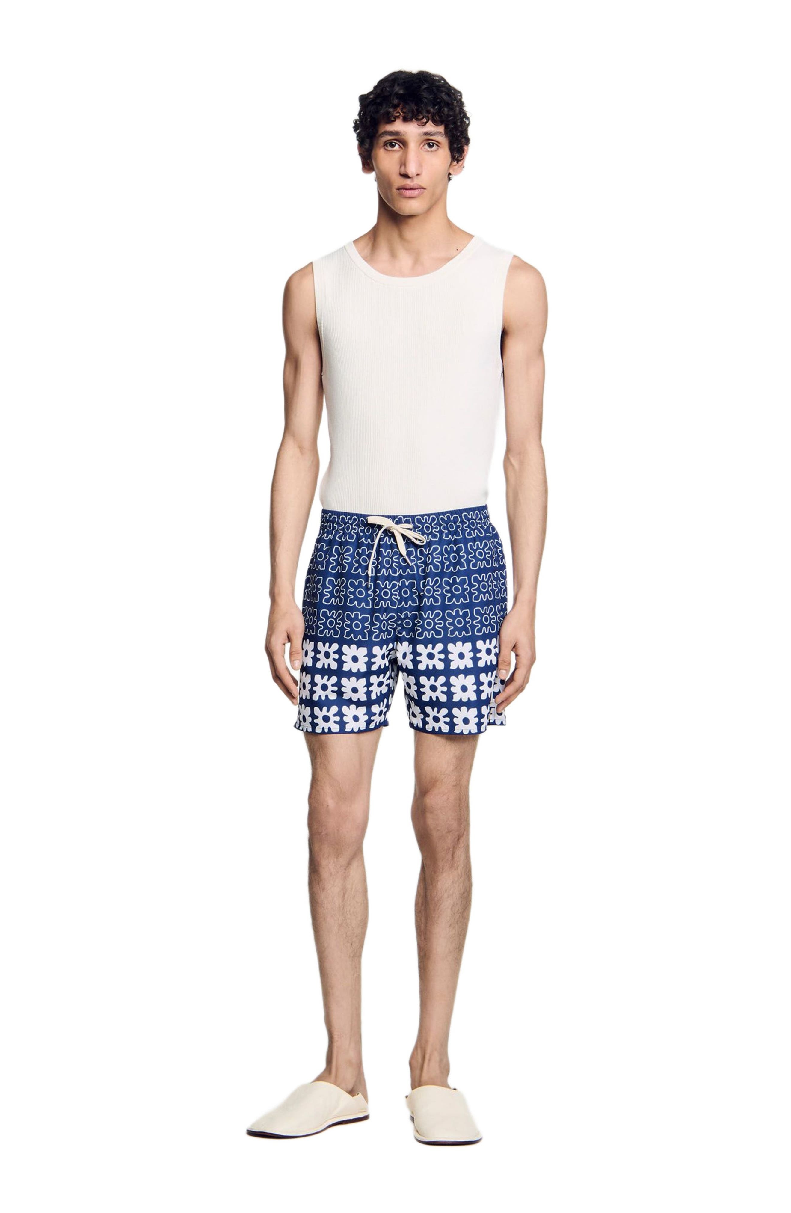SANDRO Floral print swim trunks in Midnight Blue at Nordstrom - 3