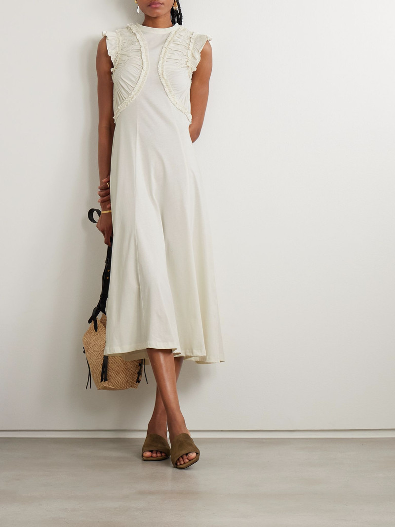 ULLA JOHNSON Shiva ruffled ruched organic cotton midi dress White outlook