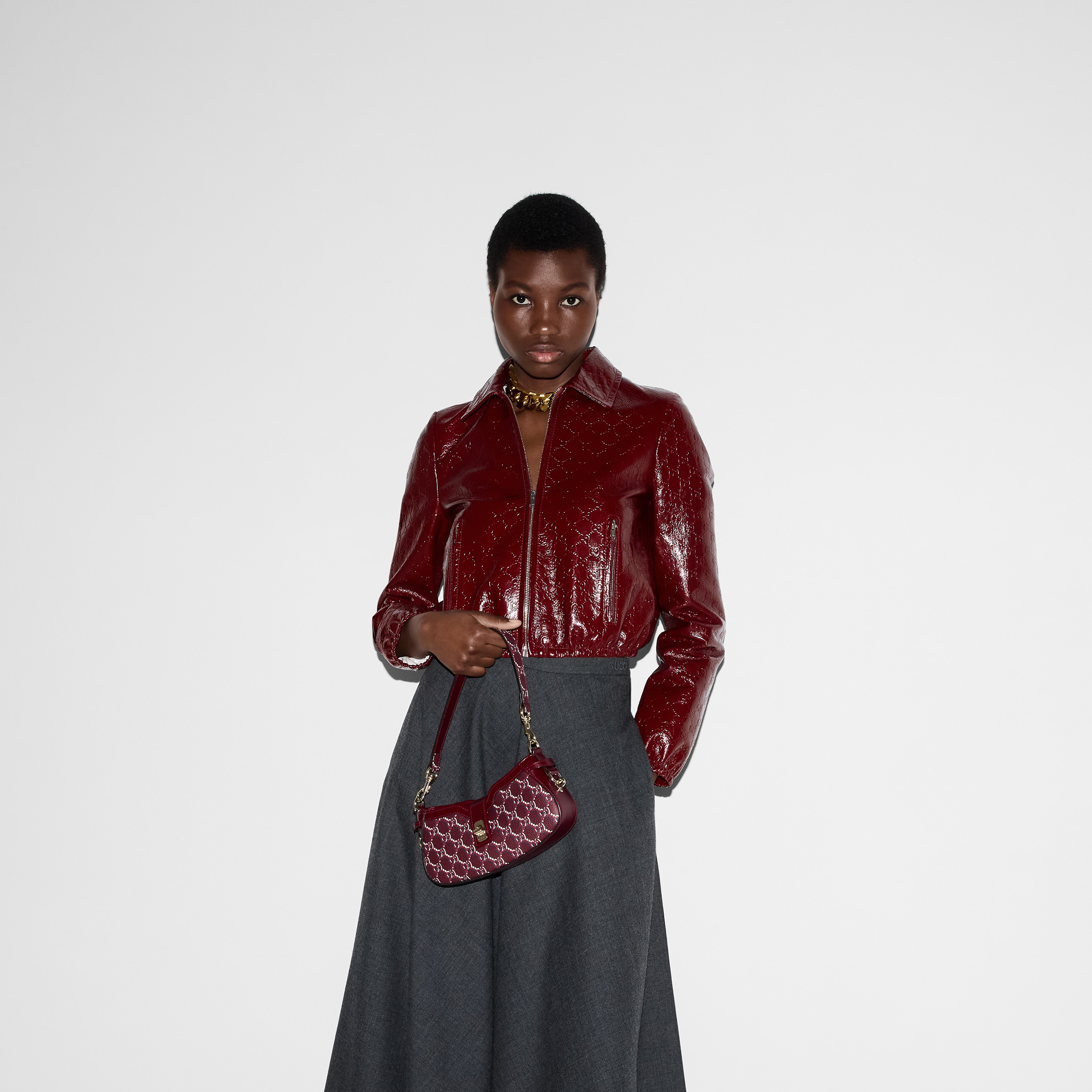 GG embossed leather bomber jacket - 6