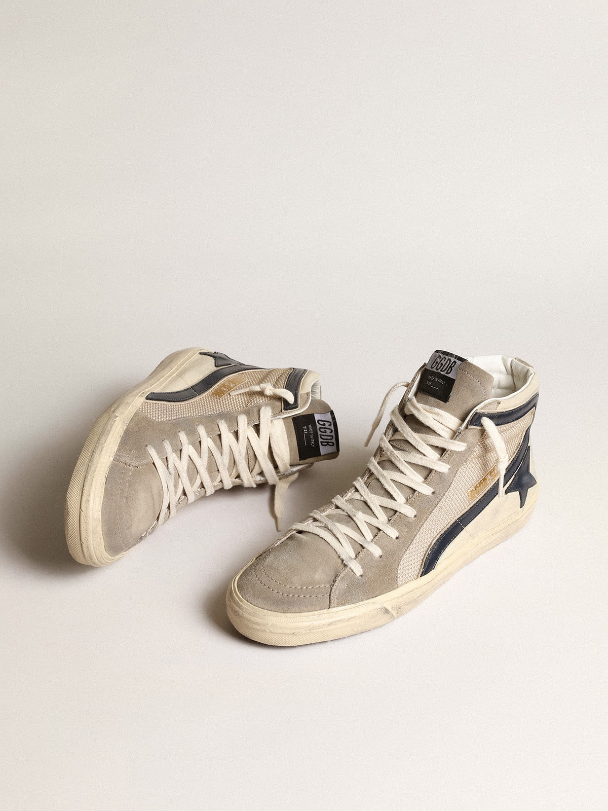 Slide in beige mesh and nylon with blue leather star and flash - 2