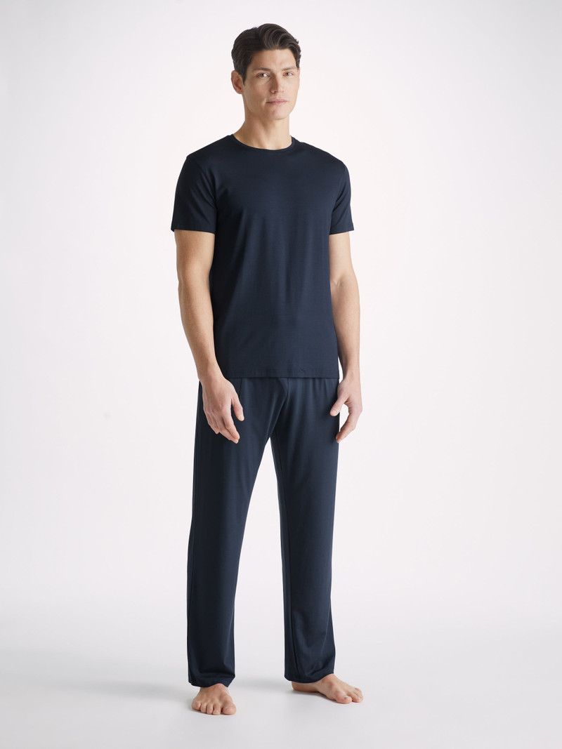 Derek Rose Men's Lounge Trousers Basel Micro Modal Stretch Navy outlook