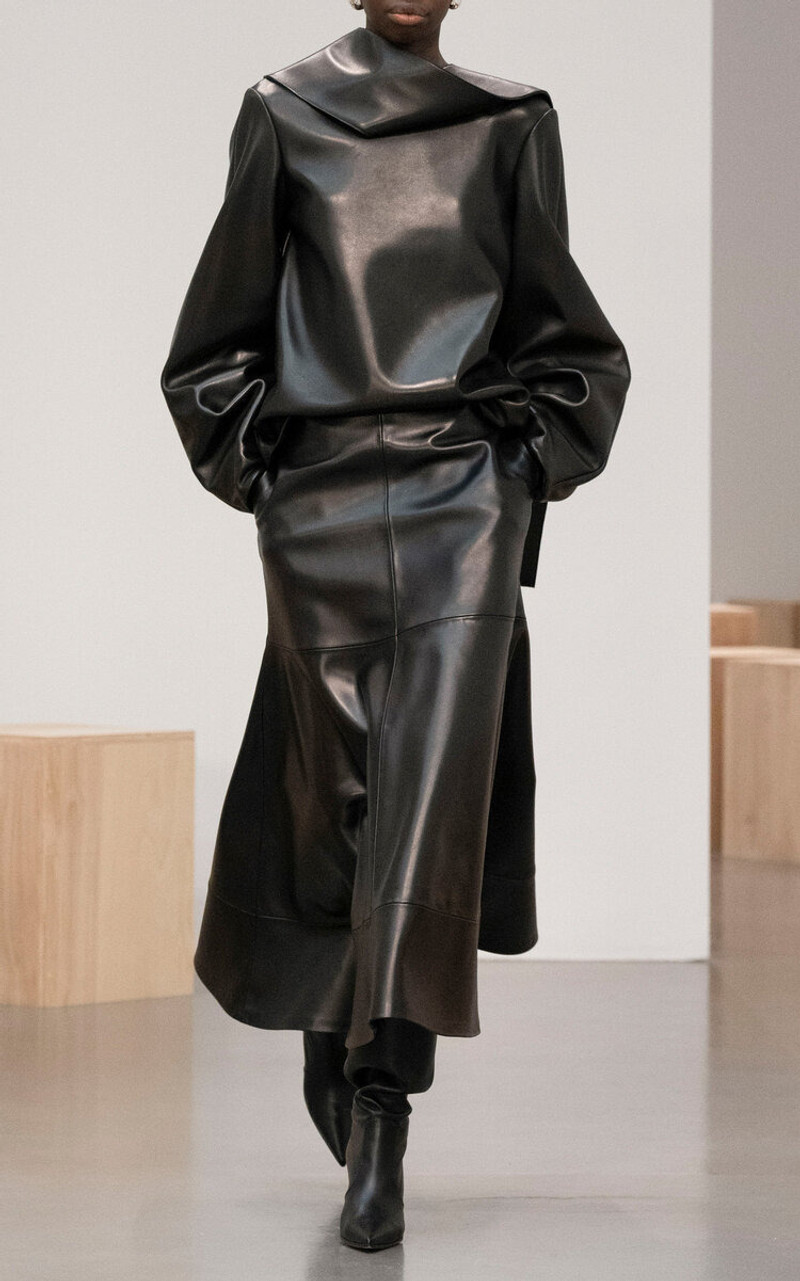 BRANDON MAXWELL The Quinn Scarf-Detailed Leather Top black outlook