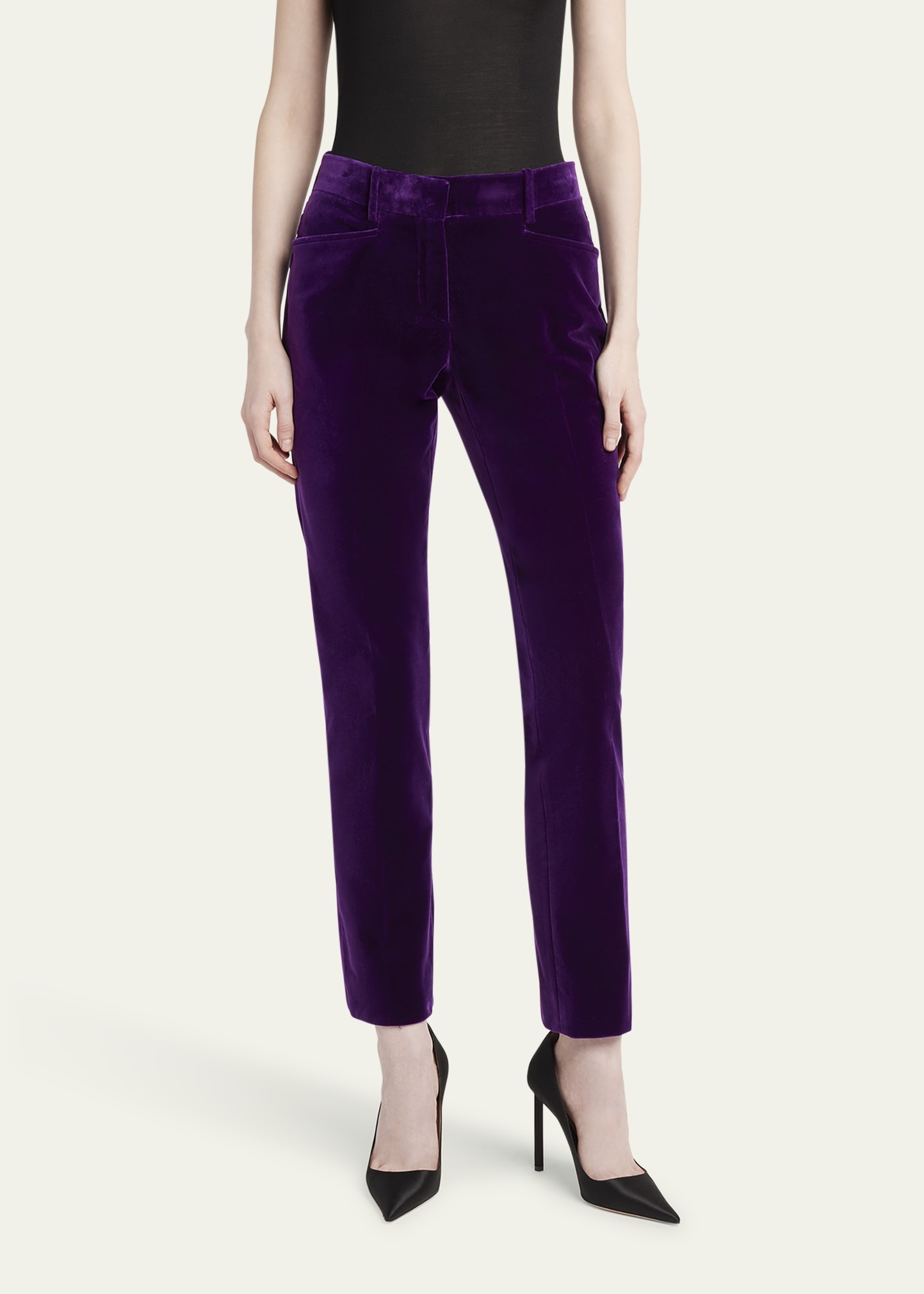 Velvet Slim-Leg Ankle Cigarette Trousers - 4