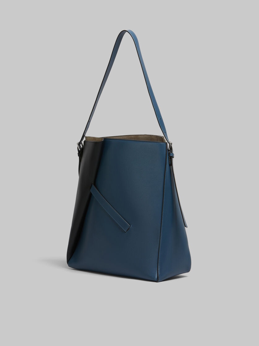 DEEP BLUE AND BLACK LEATHER REVERSE HOBO BAG - 3