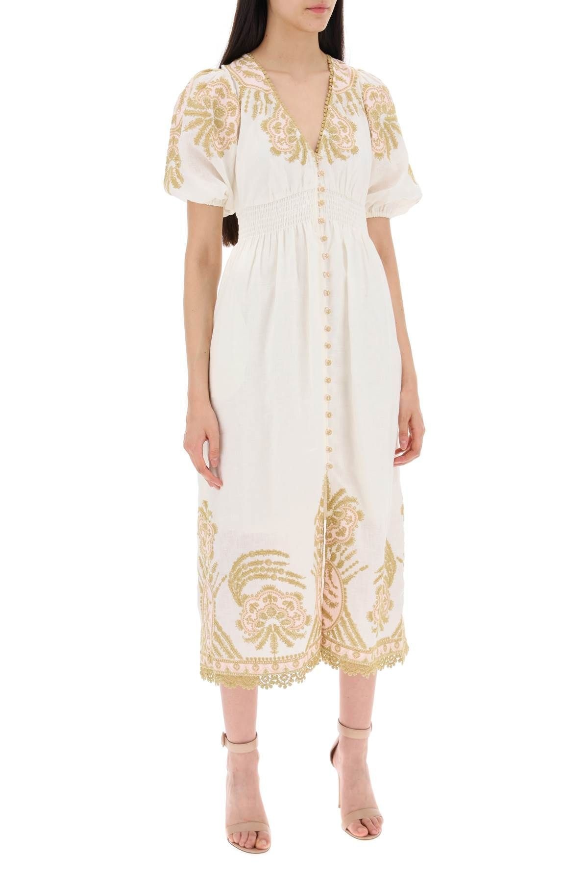 "WAVERLY EMBROIDERED LINEN DRESS" - 3