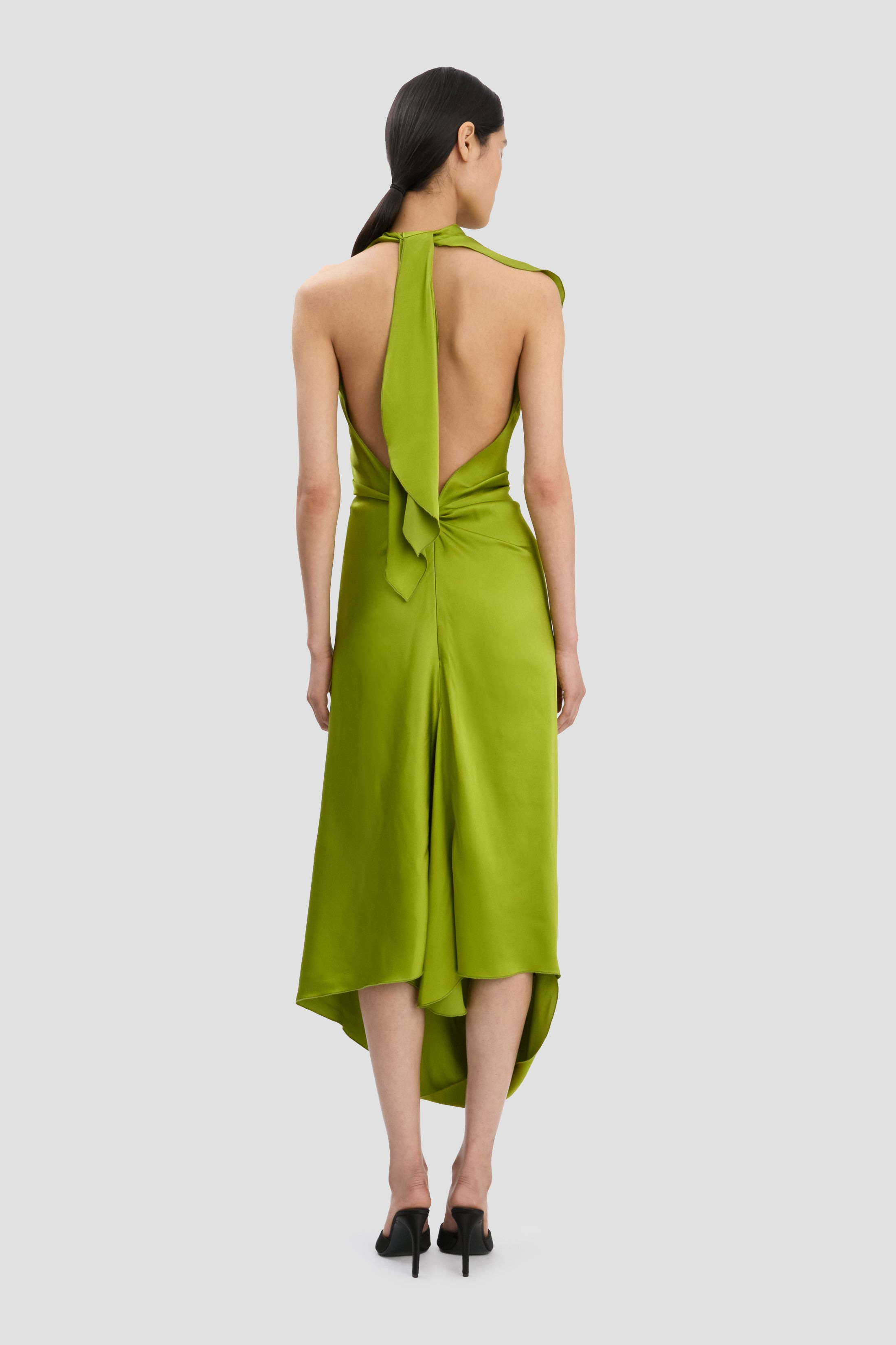 Backless Scarf Detail Midi Dress In Parakeet - 5