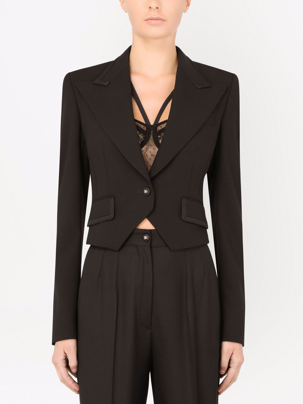 lace panel blazer - 3