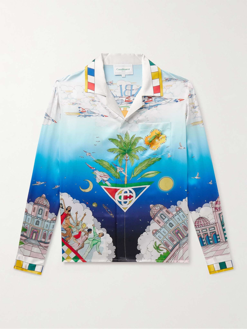 Les Dimensions Convertible-Collar Printed Silk-Satin Shirt 1