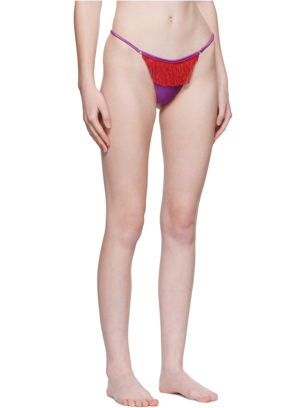 Purple Fringe V-String Thong - 2