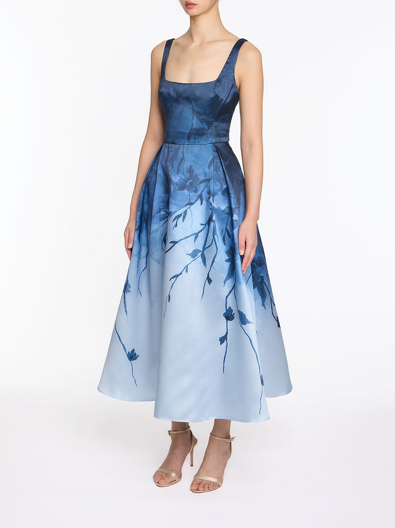 Marchesa FLORAL PRINTED MIKADO MIDI DRESS outlook