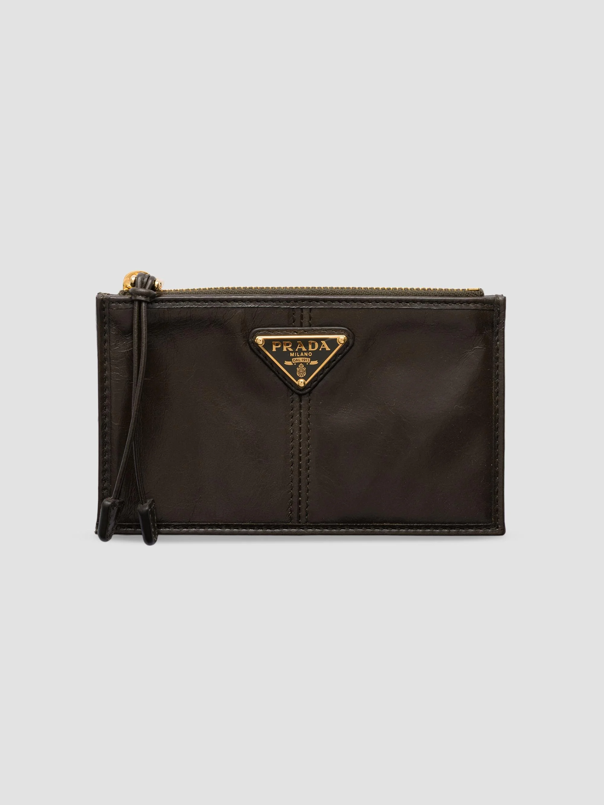 Women's Leather Card Holder with Zipper - Green - 1
