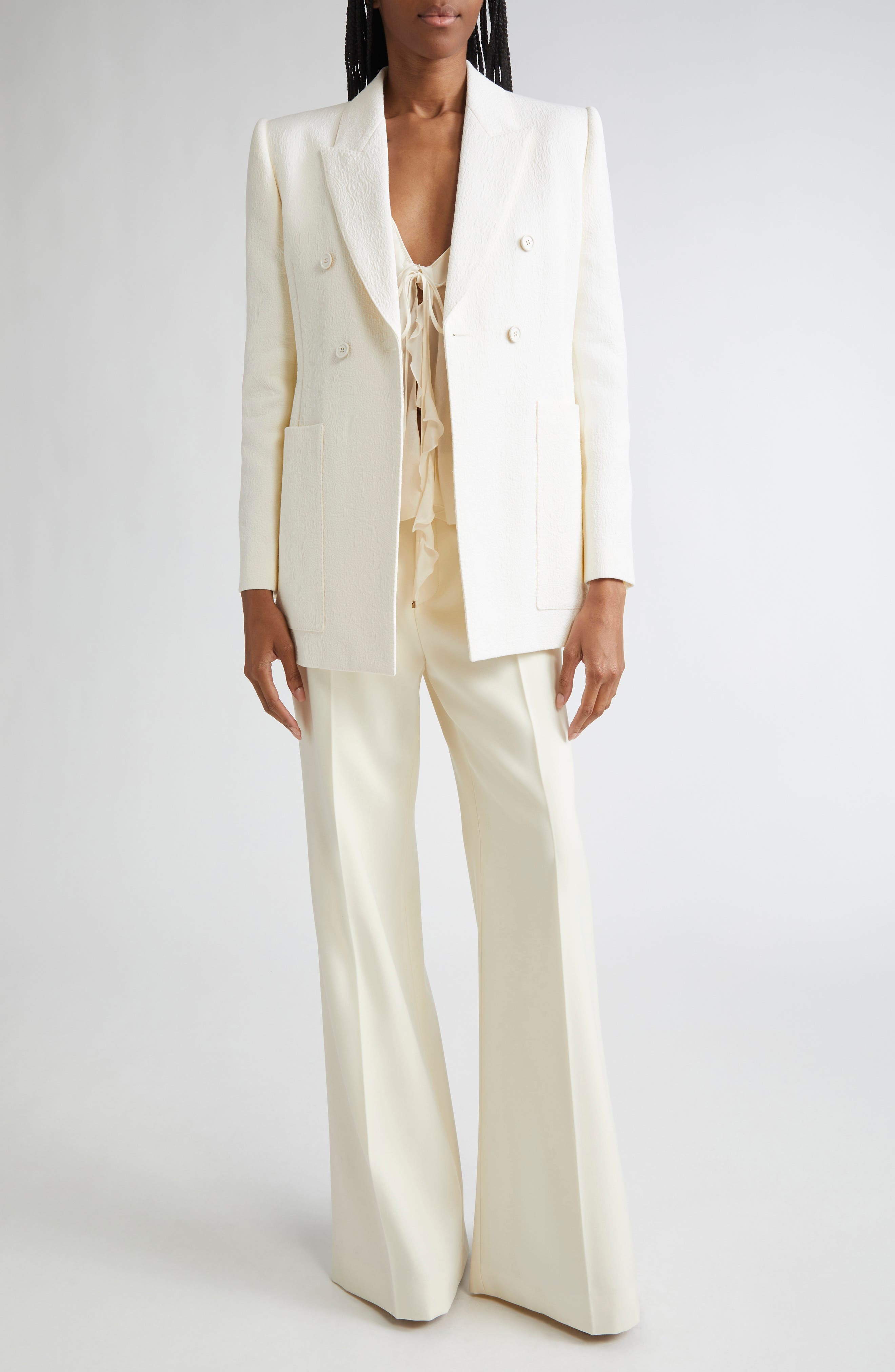 Chloé Boxy Jacquard Double Breasted Cotton Blend Jacket in Coconut Milk at Nordstrom - 2